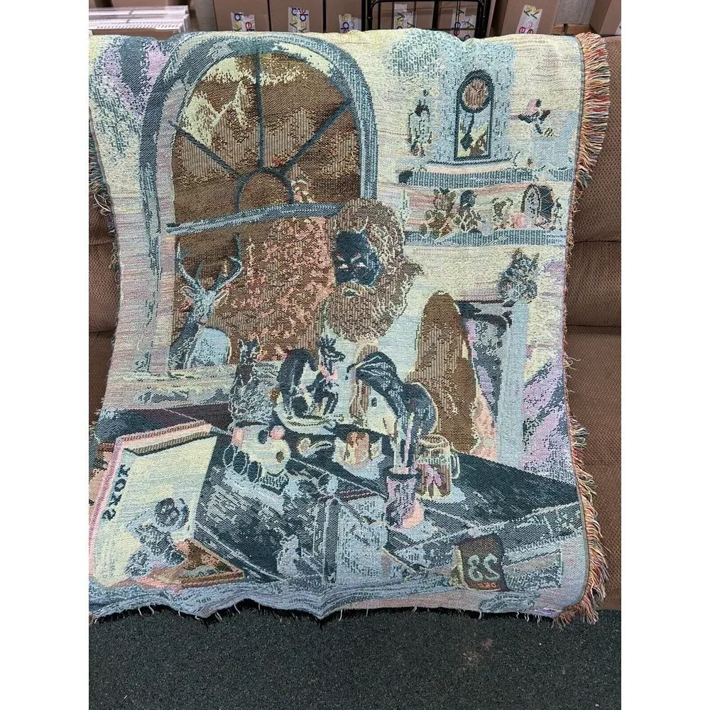 Tapestry Throw Blanket Santa Workshop Christmas Scene‎ Cozy Home Decor